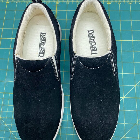 Lands End Black Suede Mocs, size 8B - Picture 1 of 8